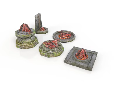 Realistic Style Stone Torch Fire Pit Stone Pit Stone Seat Fireplace Stone Landscape Bonfire Stone Block Stone Firestone Structure Bronze Bronze Cultural Relics 3d model