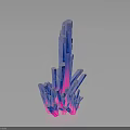 Glowing Blue And Pink Crystal Cluster With Geometric Structure On Dark Background
