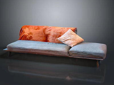 Modern Sectional Sofa With Orange Backrest Light Gray Seats And Beige Throw Pillow 3d model
