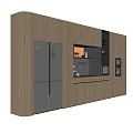 Modern Kitchen Sideboard With Built-in Cabinets Stainless Steel Refrigerator And Integrated Appliances
