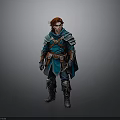 Man With Red Hair Wearing Blue Armor Cloak Belt And Boots In Studio