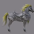 Armored Reptile With Yellow Mane And Intricate Silver Armor Details