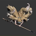 Anime Style Fox Ears Character With Multiple Tails In Bikini Holding Decorative Staff