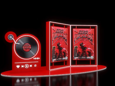 Red Art Installation Featuring Vinyl Record Display Panels FERGIE FLOWERS And MOMS Heart Symbol 3d model