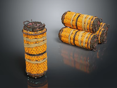 Woven Storage Boxes In Orange Brown Color With Straps For Home Organization Use 3d model