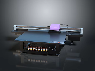 Flatbed Digital Printer with Purple Print Head and Ink Cartridges for Industrial Use 3d model