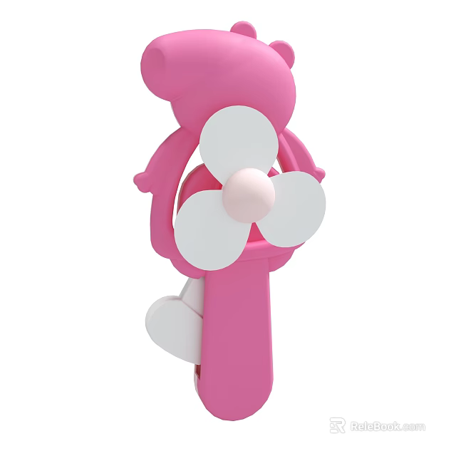 Cute Pink Cartoon Air Conditioner Fan with White Blades and Handle Design for Home Use 3d model 