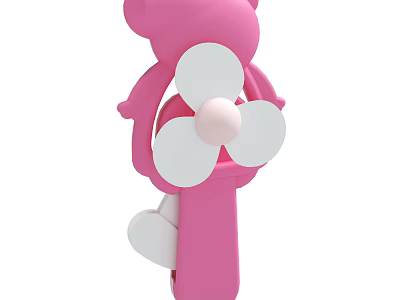 Cute Pink Cartoon Air Conditioner Fan with White Blades and Handle Design for Home Use 3d model
