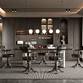 Modern Restaurant Interior Design With Open Layout Dining Table And Leather Chairs 3d model