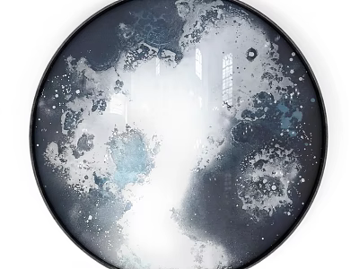 Round Black Frame Mirror With Abstract Ink Splatter Art Design 3d model