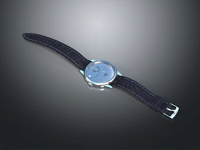 Minimalist Stylish Watch With Black Leather Strap And Silver Dial Design 3d model