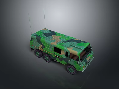 Camouflage Military Tank Featuring Six Wheels Green Brown Pattern and Antennas 3d model