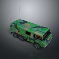 Camouflage Military Tank Featuring Six Wheels Green Brown Pattern and Antennas