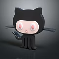 Cute Black Cartoon Cat Game Movie Character With Large Pink Eyes White Face Spotted Tail