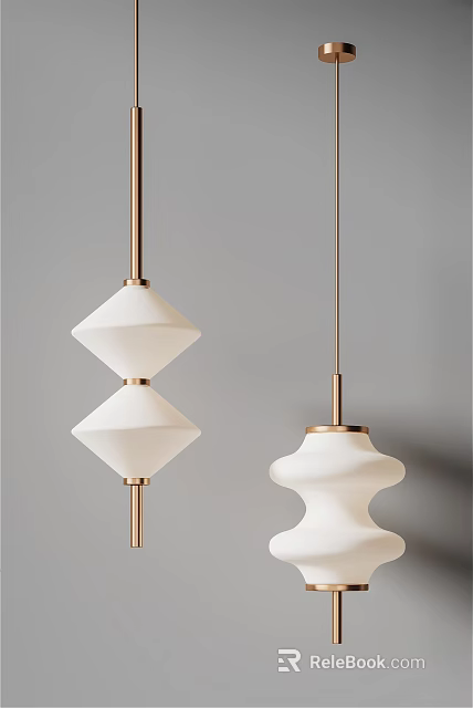 Modern Pendant Lights Featuring White Diamond Shaped Shades and Golden Metal Details for Minimalist Spaces 3d model 