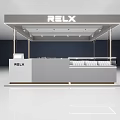Sleek Modern RELX Booth Design With Counter Display Lighting And Showcase Elements 3d model