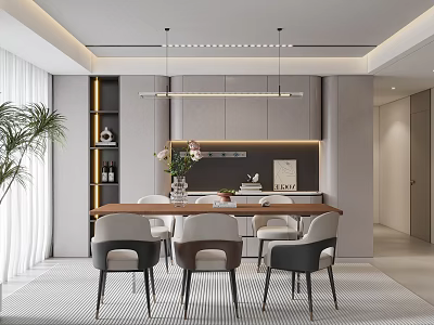 Restaurant Dining Table and Chair Sideboard Chandelier Jewelry Ornaments 3d model