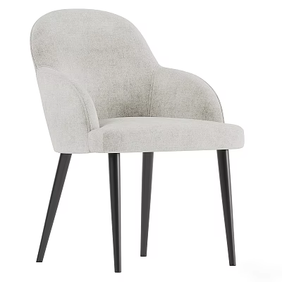 Modern Light Gray Upholstered Dining Chair with Armrests and Black Legs 3d model