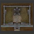 Cartoon Castle Scene With Stone Walls Towers Moat And Green Grass
