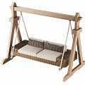 Wooden Frame Hammock Swing Chair with Woven Seat and Two Striped White Cushions
