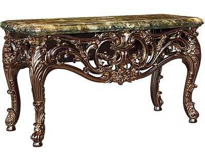 Elegant Ornate Console Table with Intricate Carvings Metal Frame and Marble Top 3d model