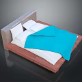 Modern Double Bed With Gray Headboard Wooden Frame White Pillows White Duvet And Blue Blanket