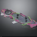 Pink And Green Cosmic Spacecraft Design With Sleek Structure And Cockpit Seats