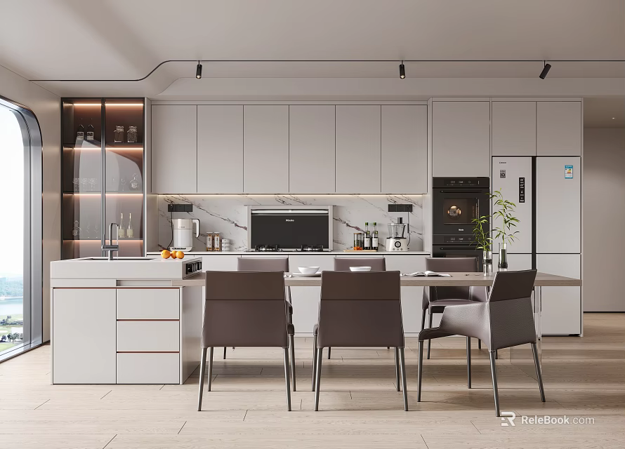 Modern Restaurant Interior With Simple Dining Tables And Comfortable Chairs 3d model