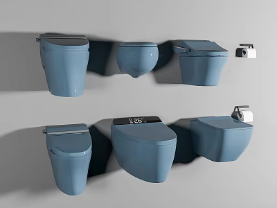 Modern Blue Toilet Interior Design With Wall Mounted Styles And Different Variations 3d model