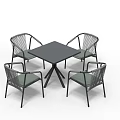 Modern Square Table With Four Woven Cushioned Dark Chairs Set 3d model