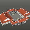 Ancient Architecture Traditional Courtyard Design Featuring Red Roofs And Multiple Eaves 3d model