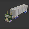 Black Cab Semi Truck With White Container Trailer On Reflective Surface