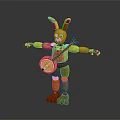 Yellow Rabbit Character with Brown Pants Purple Bow Tie Holding Stringed Instrument Arms Outstretched