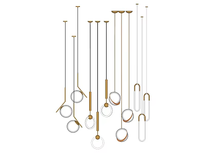 Modern Pendant Chandeliers With Gold Silver Metal Frames And Circular Globe Designs 3d model