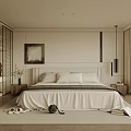 Minimalist Bedroom Interior With Large Window Wooden Floor And Decorative Painting