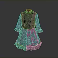 Purple Vintage Style Dress With High Collar Ruffled Sleeves Hem And Lace Details