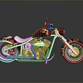 Custom Motorcycle With Flame Painted Body White Leather Seat And Chrome Engine Parts