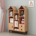 Wooden Bookcase With House Shaped Roof Design Storage Shelves And Drawers For Kids Room