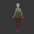 Humanoid Character With Blue Head Mechanical Skeletal Body White Gloves Black Pants Green Glowing Shoes