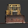 Yellow Bulldozer Model With Tracks Blade On Red Mat Dark Background 3d model