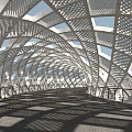 Modern Arched Bridge With Perforated Metal Structure Railings And Light Shadow Effects 3d model