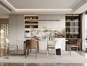 Home Restaurant Dining Chair Dining Table Wine Cabinet Floor Lamp Chandelier Hanging Picture 3d model