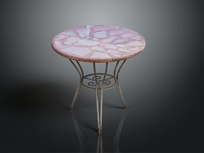 Round Furniture Table with Pink White Patterned Top and Ornate Metal Legs 3d model