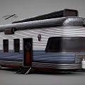 Vintage Streamlined Bus With Striped Black Silver Exterior And Classic Windows