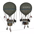 Two Vintage Hot Air Balloons With Intrepid Lettering Classic Design And Baskets