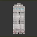 Tall Urban Building With Multiple Windows Red Base And Green Top Edges Design