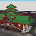 Ancient Chinese Architecture with Green Roof Multi Tiered Structure Red Walls and Traditional Decorations