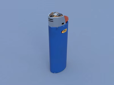 Blue Lighter With Silver Top And Orange Button For Daily Household Use 3d model
