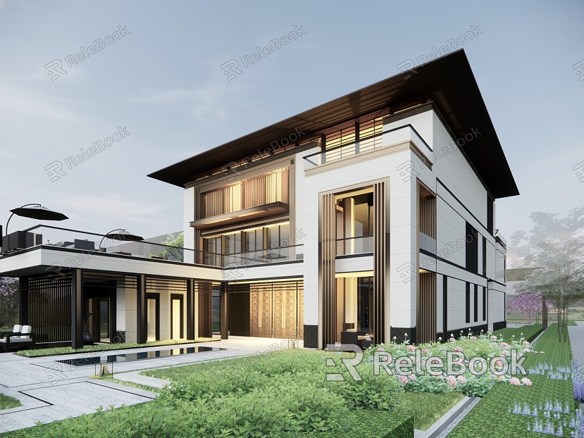 New Chinese style single-family villa single-family villa rural self-built house model