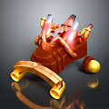 Mechanical Toy Figure With Red And Gold Accents And Glowing Elements